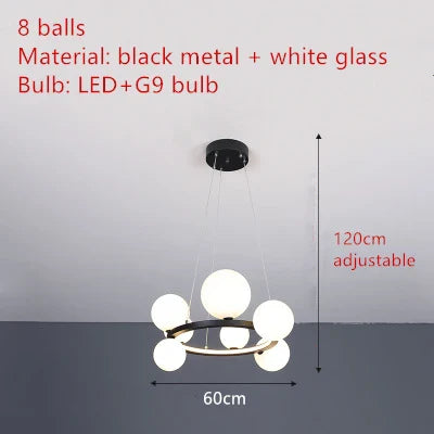 Modern LED Glass Chandelier with Adjustable Cord - 8-Black-White / Cold White - Chandelier