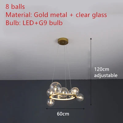 Modern LED Glass Chandelier with Adjustable Cord - 8-Gold-Clear / Cold White - Chandelier