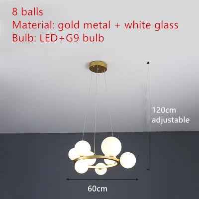 Modern LED Glass Chandelier with Adjustable Cord - 8-Gold-White / Cold White - Chandelier