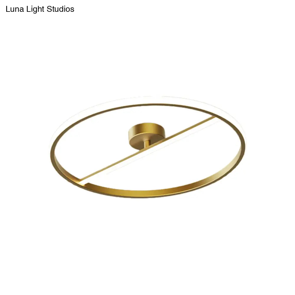 DecorBites™ DecorBites™ Modern LED Gold Semi-Flush Ceiling Light Fixture with Ring and Linear Metal Design, Warm/White Light