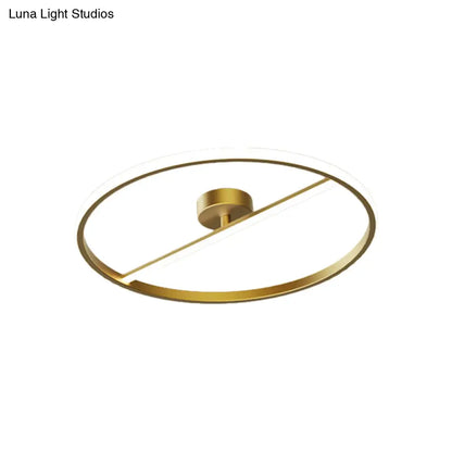DecorBites™ DecorBites™ Modern LED Gold Semi-Flush Ceiling Light Fixture with Ring and Linear Metal Design, Warm/White Light