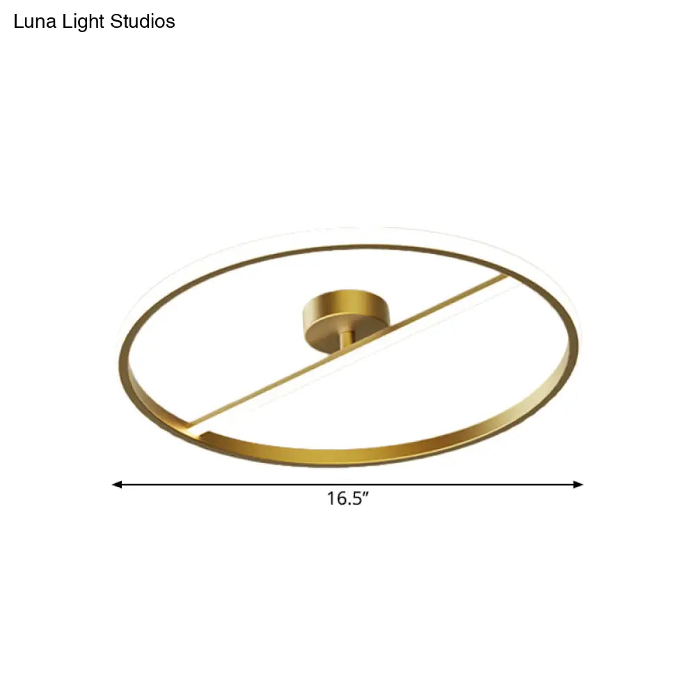 DecorBites™ DecorBites™ Modern LED Gold Semi-Flush Ceiling Light Fixture with Ring and Linear Metal Design, Warm/White Light