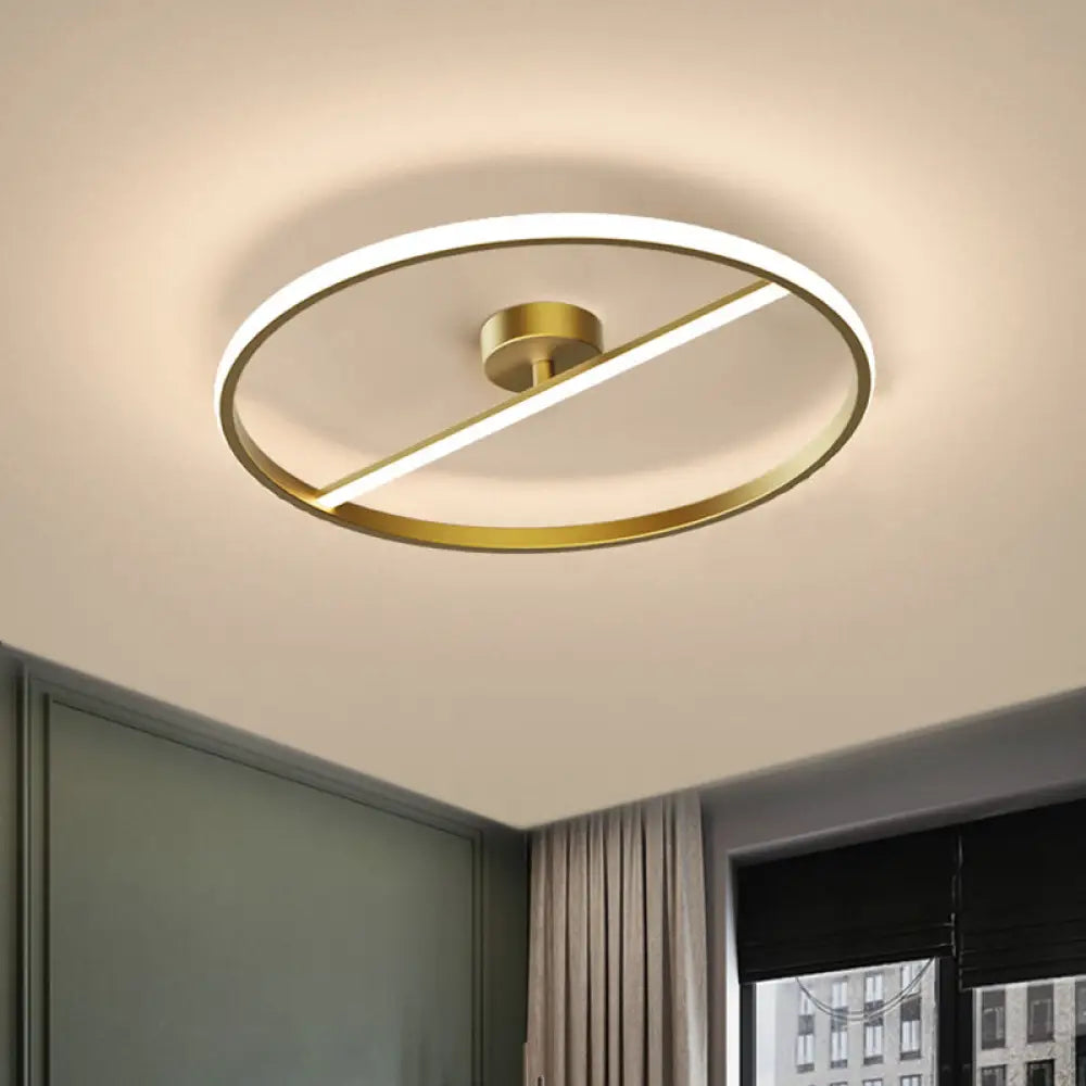 DecorBites™ DecorBites™ Modern LED Gold Semi-Flush Ceiling Light Fixture with Ring and Linear Metal Design, Warm/White Light