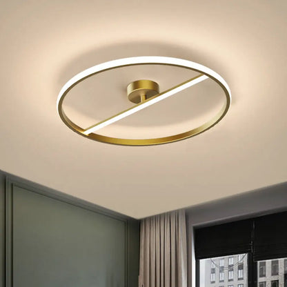 DecorBites™ DecorBites™ Modern LED Gold Semi-Flush Ceiling Light Fixture with Ring and Linear Metal Design, Warm/White Light