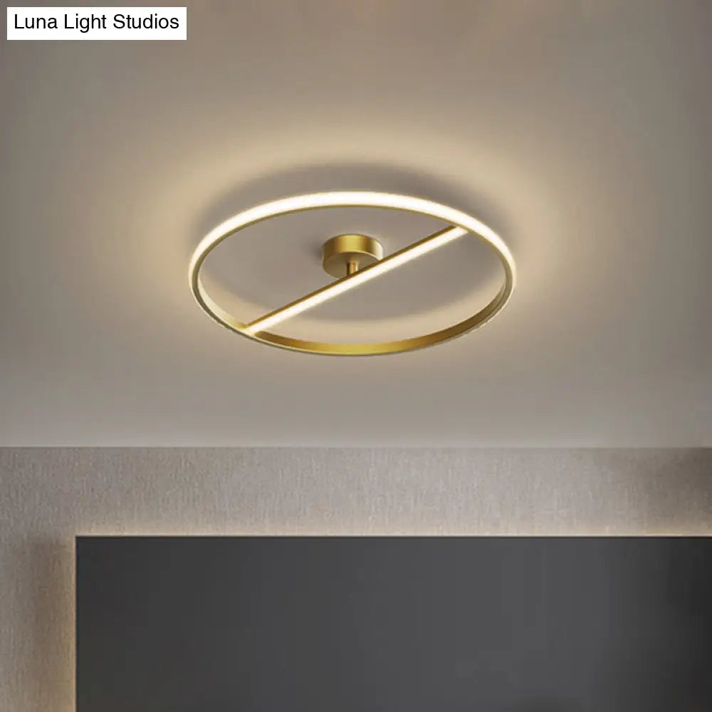 DecorBites™ DecorBites™ Modern LED Gold Semi-Flush Ceiling Light Fixture with Ring and Linear Metal Design, Warm/White Light
