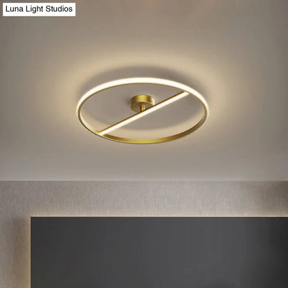 DecorBites™ DecorBites™ Modern LED Gold Semi-Flush Ceiling Light Fixture with Ring and Linear Metal Design, Warm/White Light