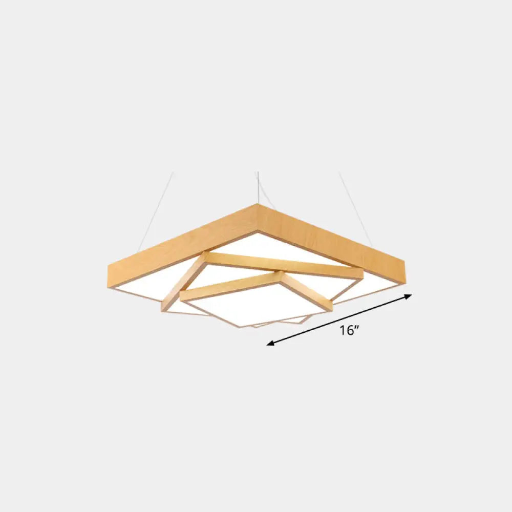 Lámpara colgante LED moderna - Diseño cuadrado escalonado, acabado en madera clara y metal
