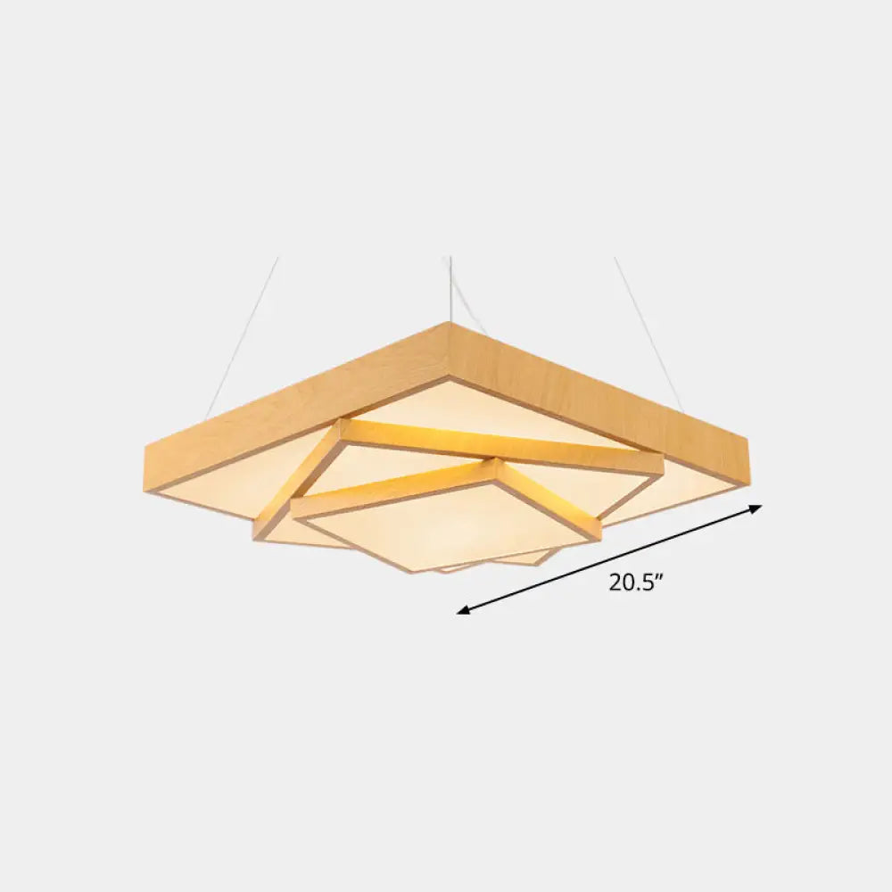 Lámpara colgante LED moderna - Diseño cuadrado escalonado, acabado en madera clara y metal