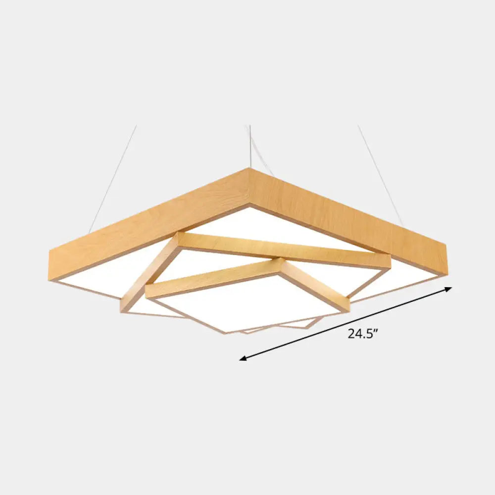 Lámpara colgante LED moderna - Diseño cuadrado escalonado, acabado en madera clara y metal