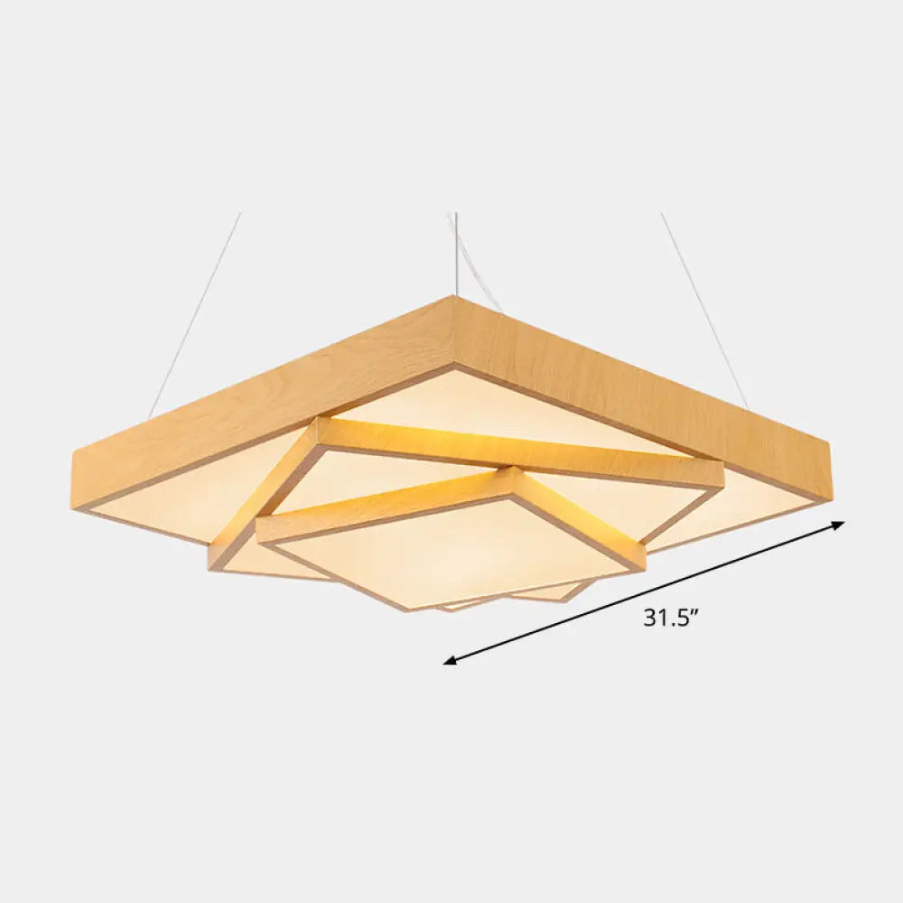 Lámpara colgante LED moderna - Diseño cuadrado escalonado, acabado en madera clara y metal
