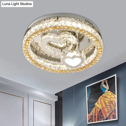 DecorBites™ DecorBites™ Modern LED Heart Design Ceiling Lamp with Clear Crystal Blocks and Stainless-Steel Finish - 18"/19.5" Wide
