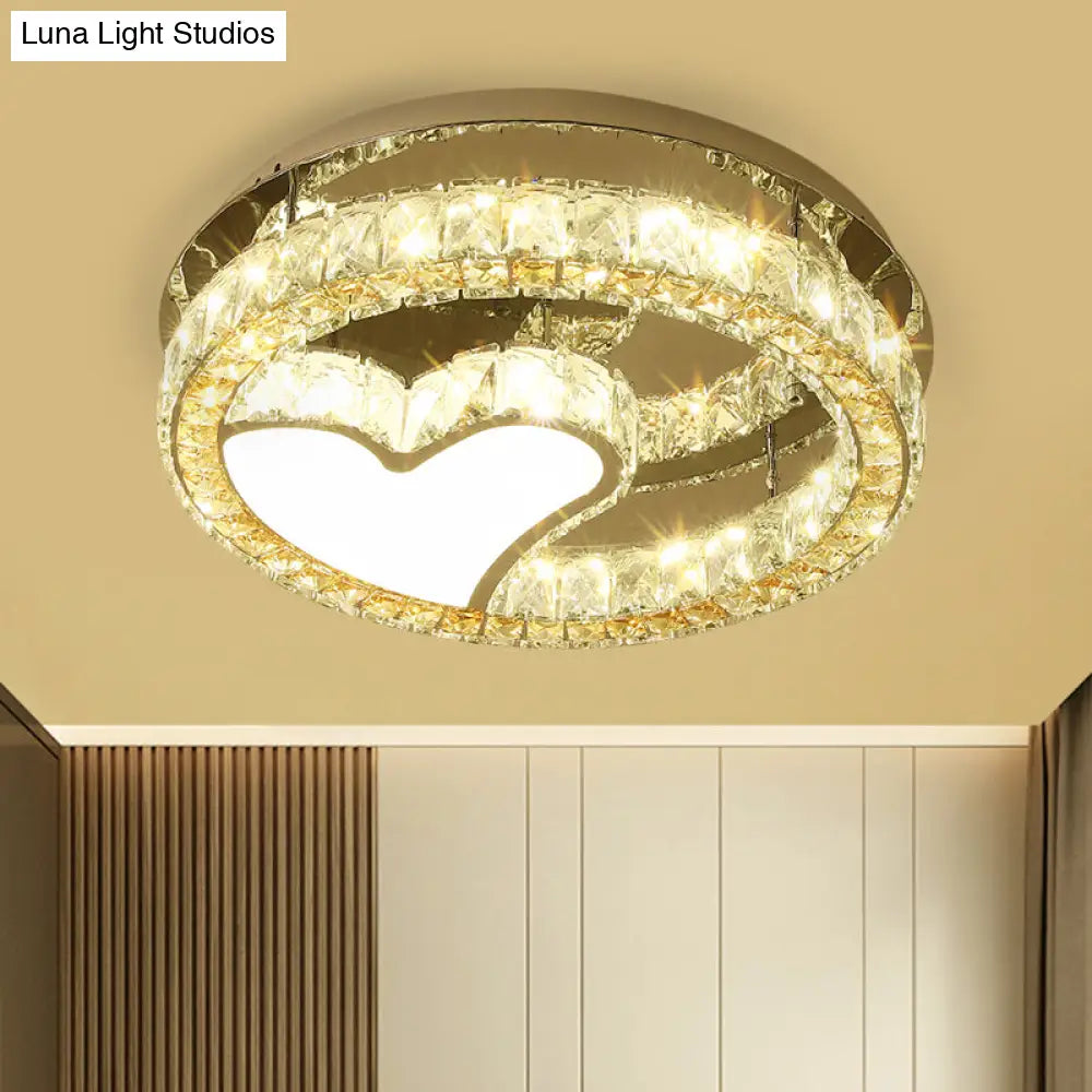 DecorBites™ DecorBites™ Modern LED Heart Design Ceiling Lamp with Clear Crystal Blocks and Stainless-Steel Finish - 18"/19.5" Wide