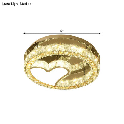 DecorBites™ DecorBites™ Modern LED Heart Design Ceiling Lamp with Clear Crystal Blocks and Stainless-Steel Finish - 18"/19.5" Wide