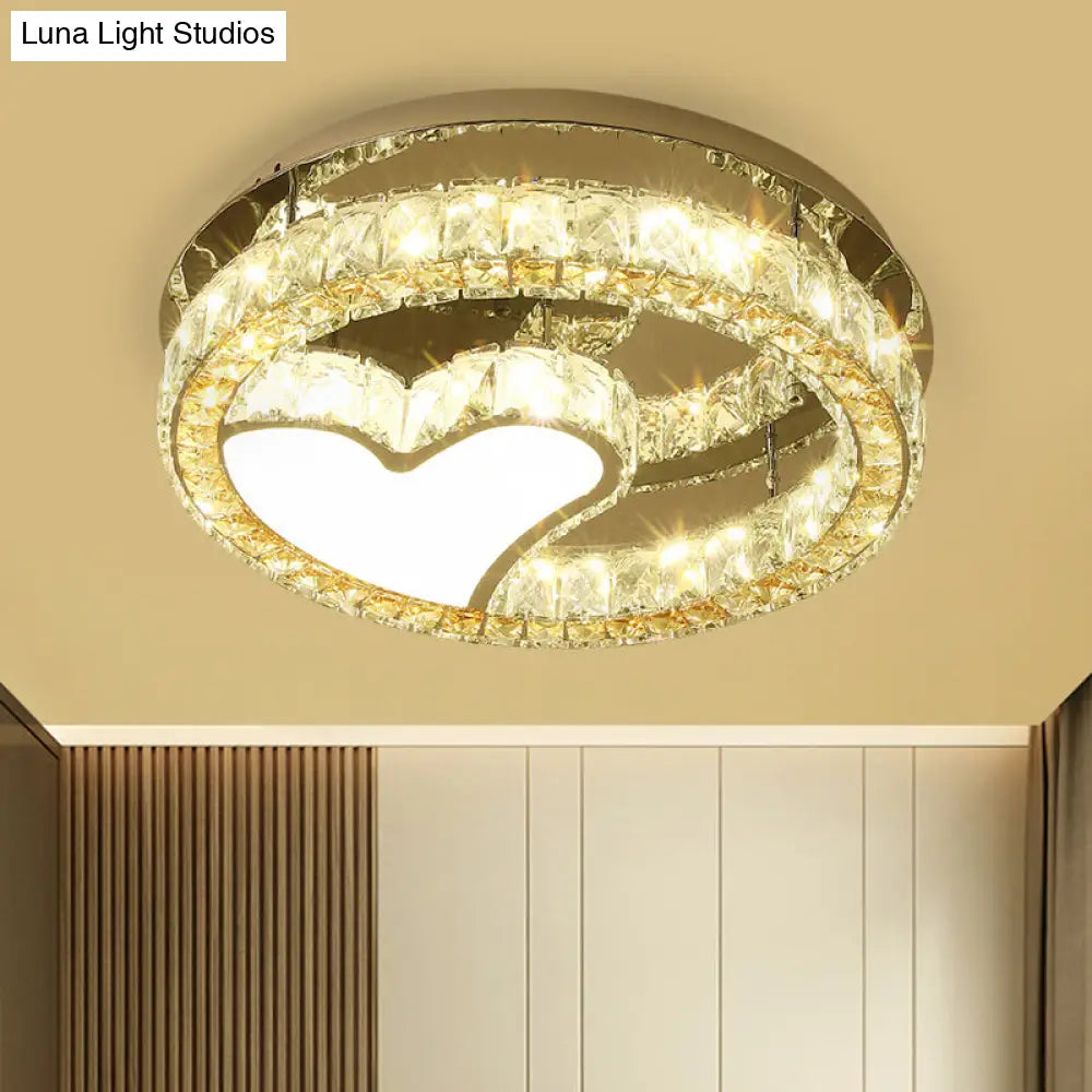 DecorBites™ DecorBites™ Modern LED Heart Design Ceiling Lamp with Clear Crystal Blocks and Stainless-Steel Finish - 18"/19.5" Wide