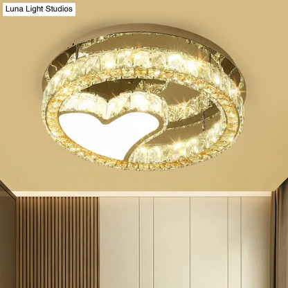 DecorBites™ DecorBites™ Modern LED Heart Design Ceiling Lamp with Clear Crystal Blocks and Stainless-Steel Finish - 18"/19.5" Wide