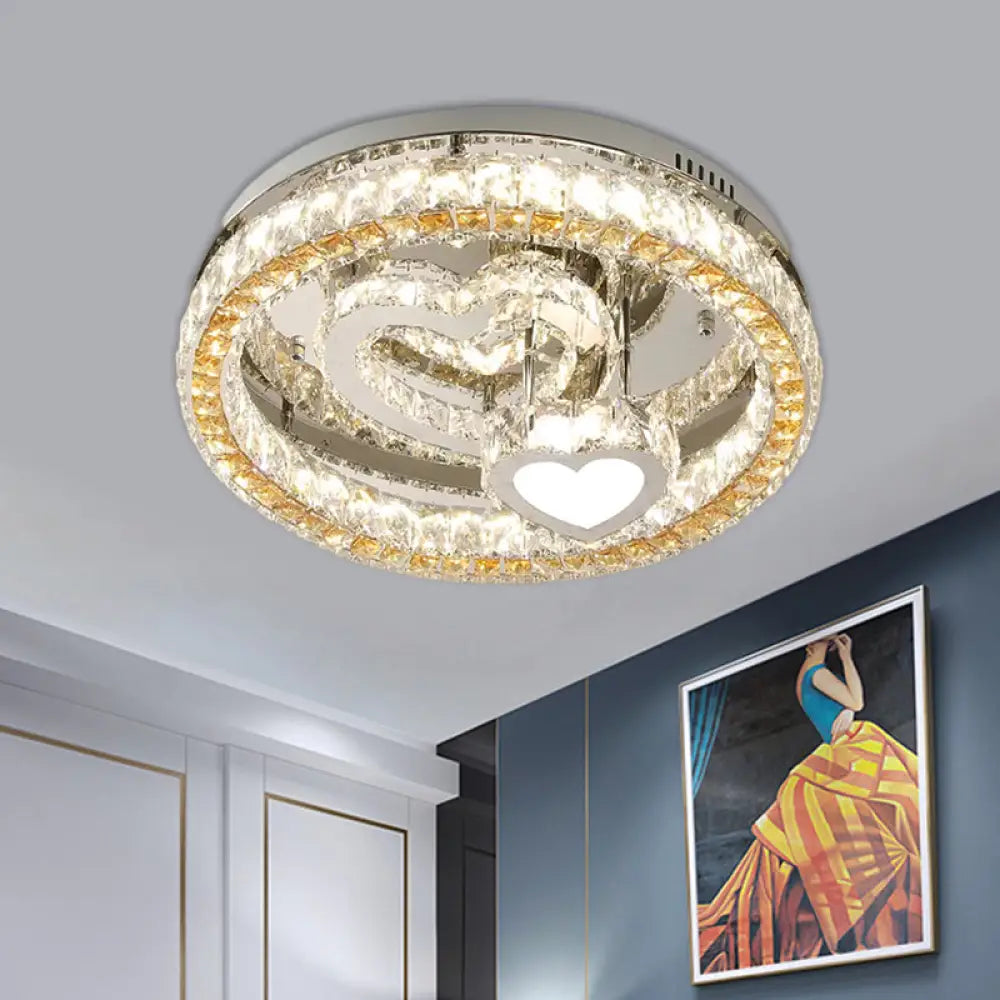 DecorBites™ DecorBites™ Modern LED Heart Design Ceiling Lamp with Clear Crystal Blocks and Stainless-Steel Finish - 18"/19.5" Wide