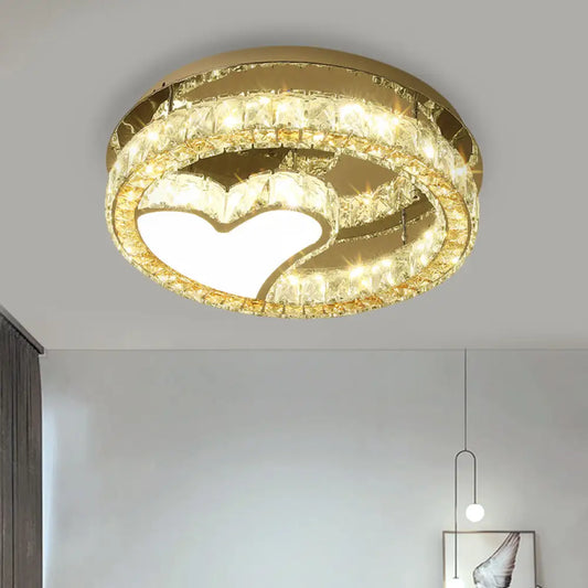 DecorBites™ DecorBites™ Modern LED Heart Design Ceiling Lamp with Clear Crystal Blocks and Stainless-Steel Finish - 18"/19.5" Wide