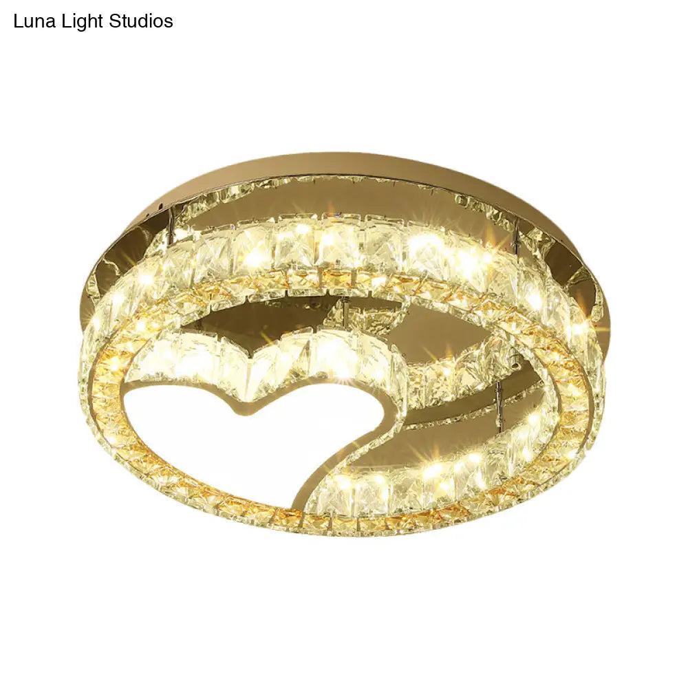 DecorBites™ DecorBites™ Modern LED Heart Design Ceiling Lamp with Clear Crystal Blocks and Stainless-Steel Finish - 18"/19.5" Wide