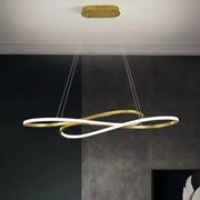Modern led gold and white electroplated infinity-shaped chandelier with remote dimming for dining and kitchen island decor