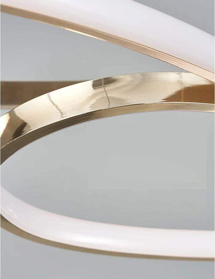 Modern led gold electroplated chandelier with sleek metal rings and remote dimming for dining room lighting