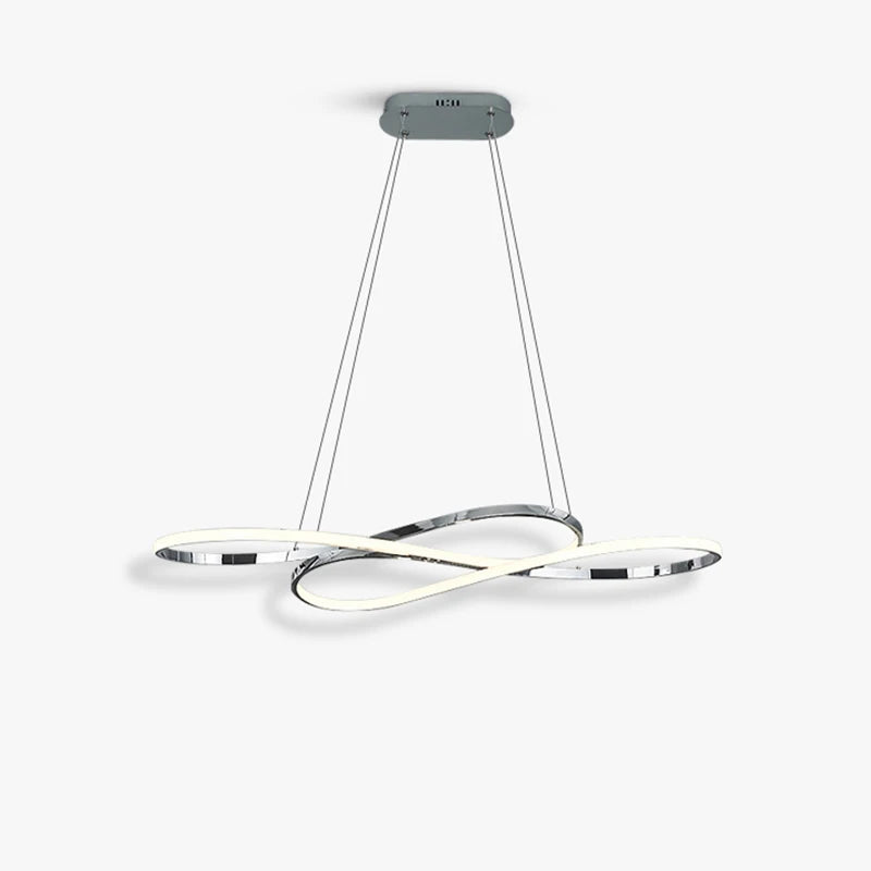 Modern led infinity loop pendant light with chrome finish and remote dimming for dining room and kitchen island decor