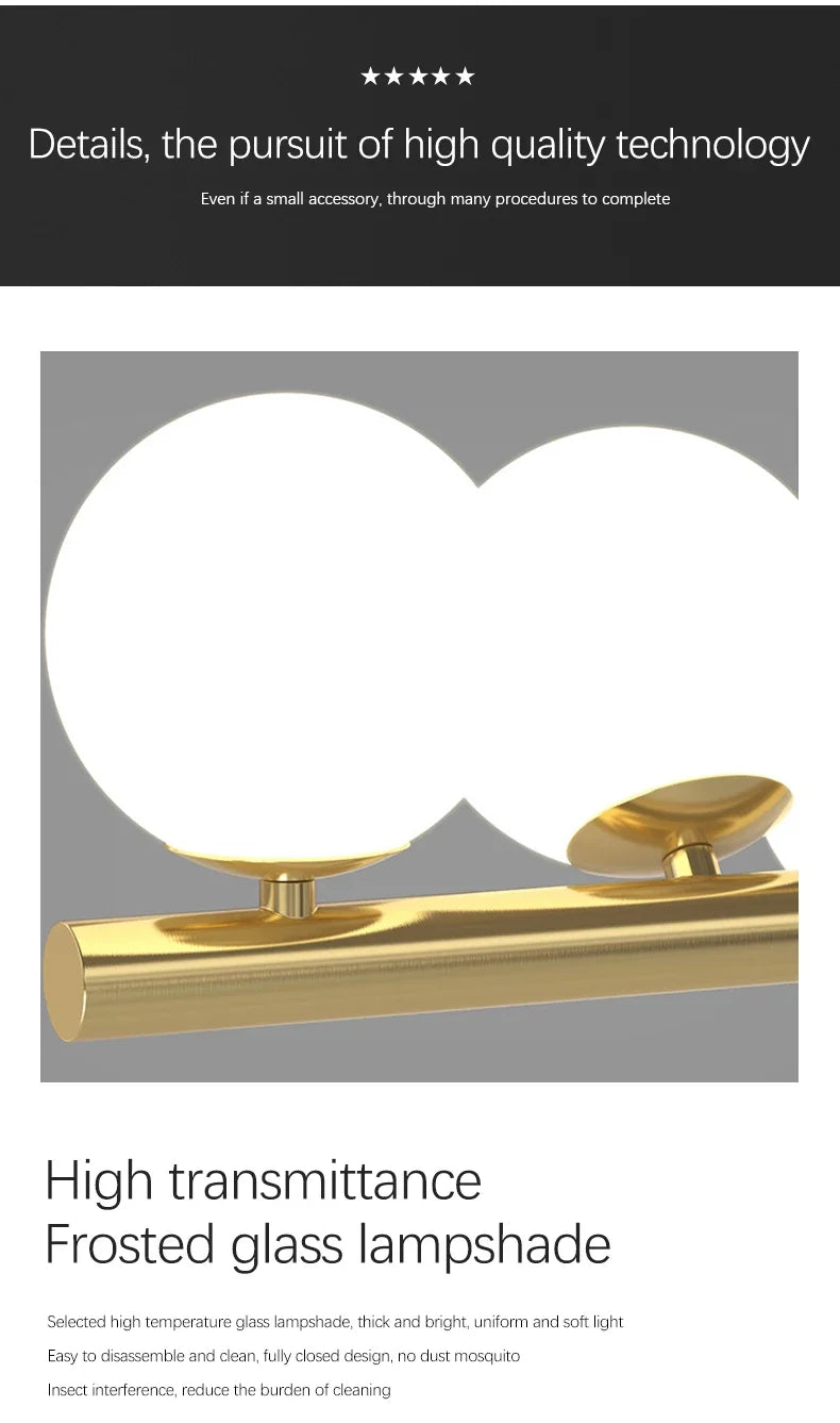 Gold-finished table lamp with two frosted glass shades for modern led long ceiling chandelier dining room decor