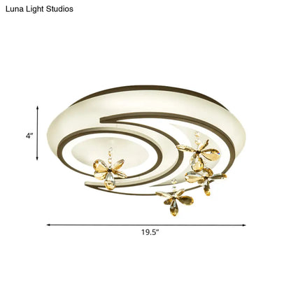 DecorBites™ DecorBites™ Modern LED Metal Ceiling Flush Mount with White Moon and Ring Design and Crystal Deco