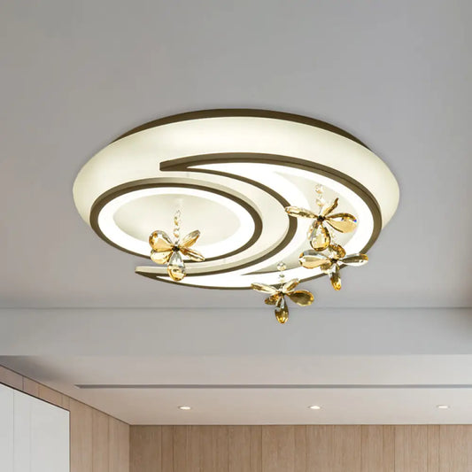 DecorBites™ DecorBites™ Modern LED Metal Ceiling Flush Mount with White Moon and Ring Design and Crystal Deco
