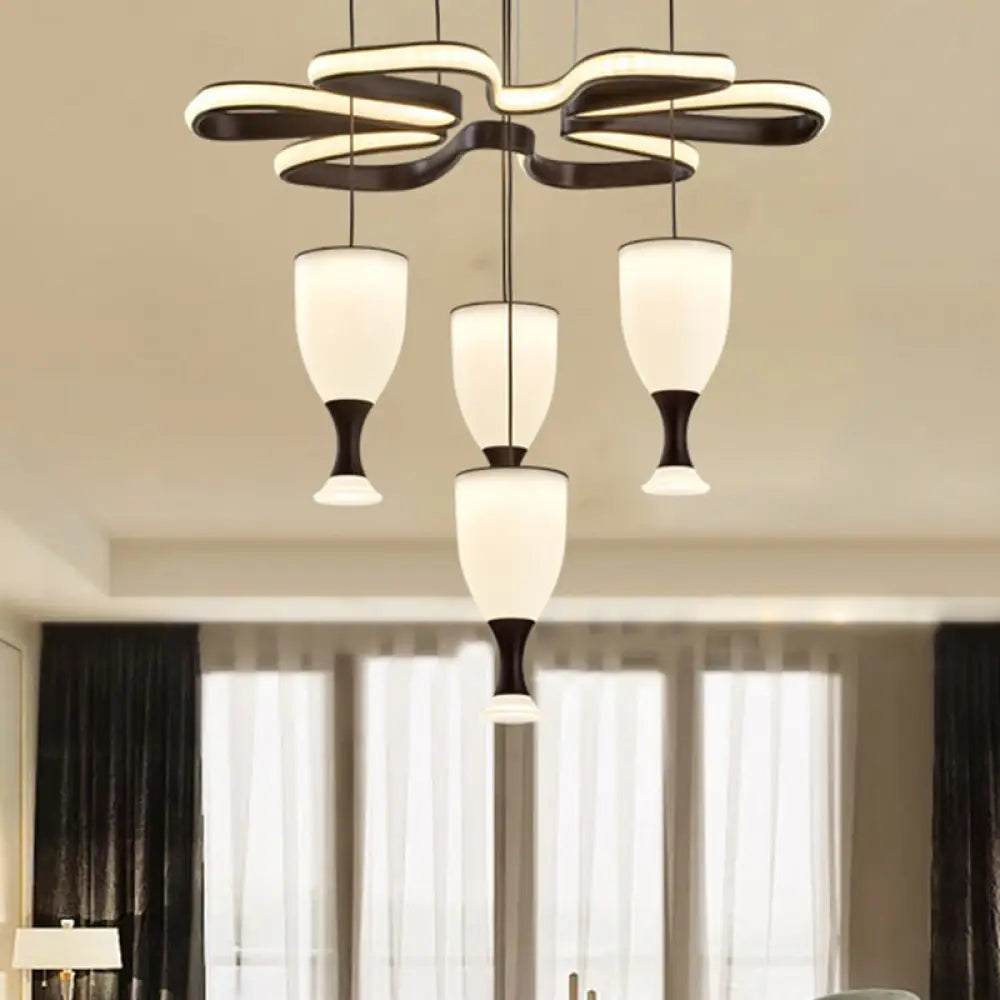 Modern LED Multi-Light Pendant with 4-Cup Coffee & Twist Ceiling Fixture