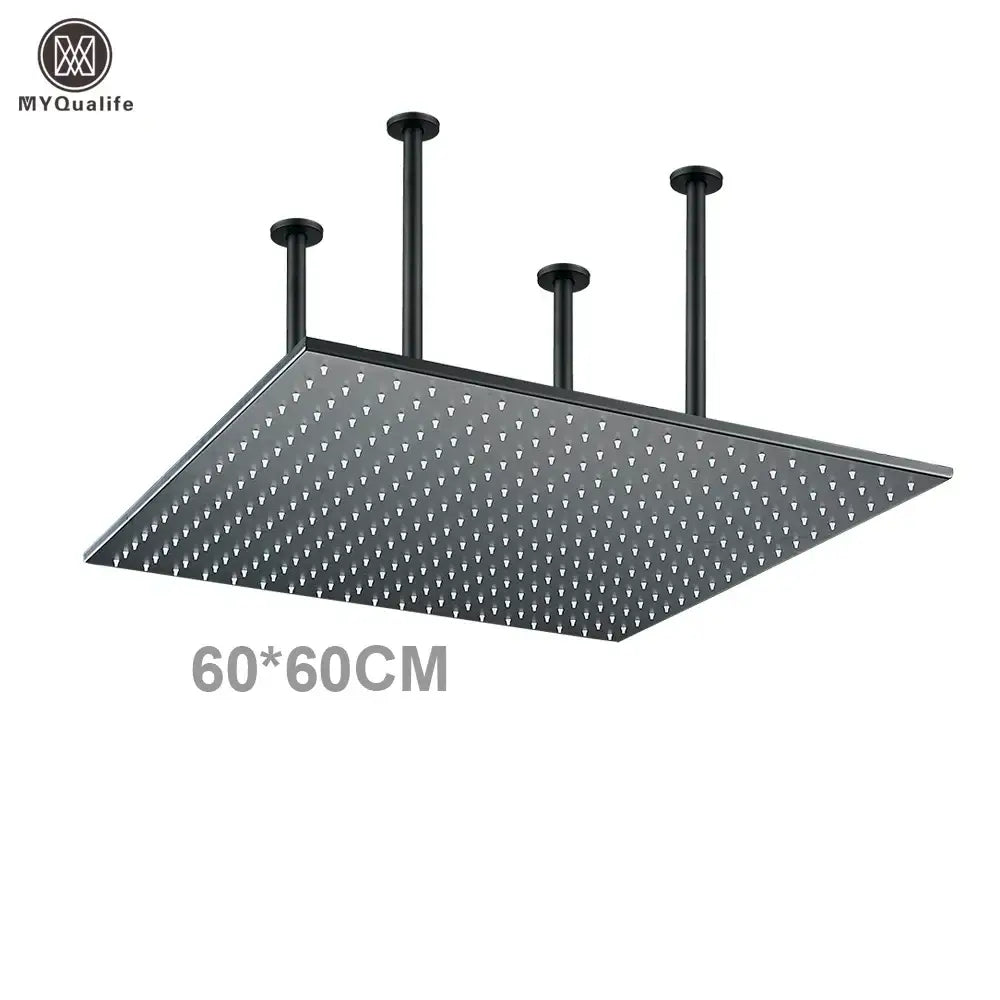 Black matte finished square modern led rainfall shower head with grid of nozzles for luxury bathroom use