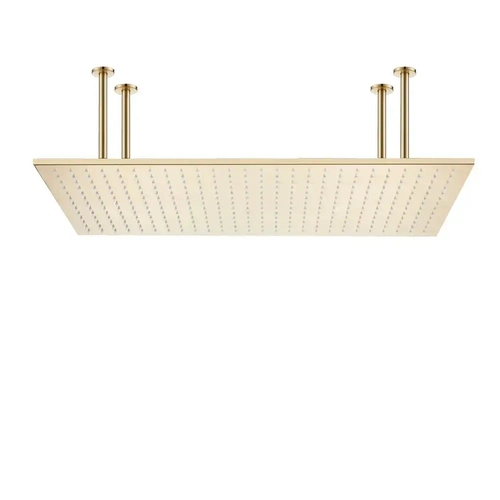Gold-toned rectangular rainfall shower head with sleek design and multiple spray holes for modern led rainfall shower use