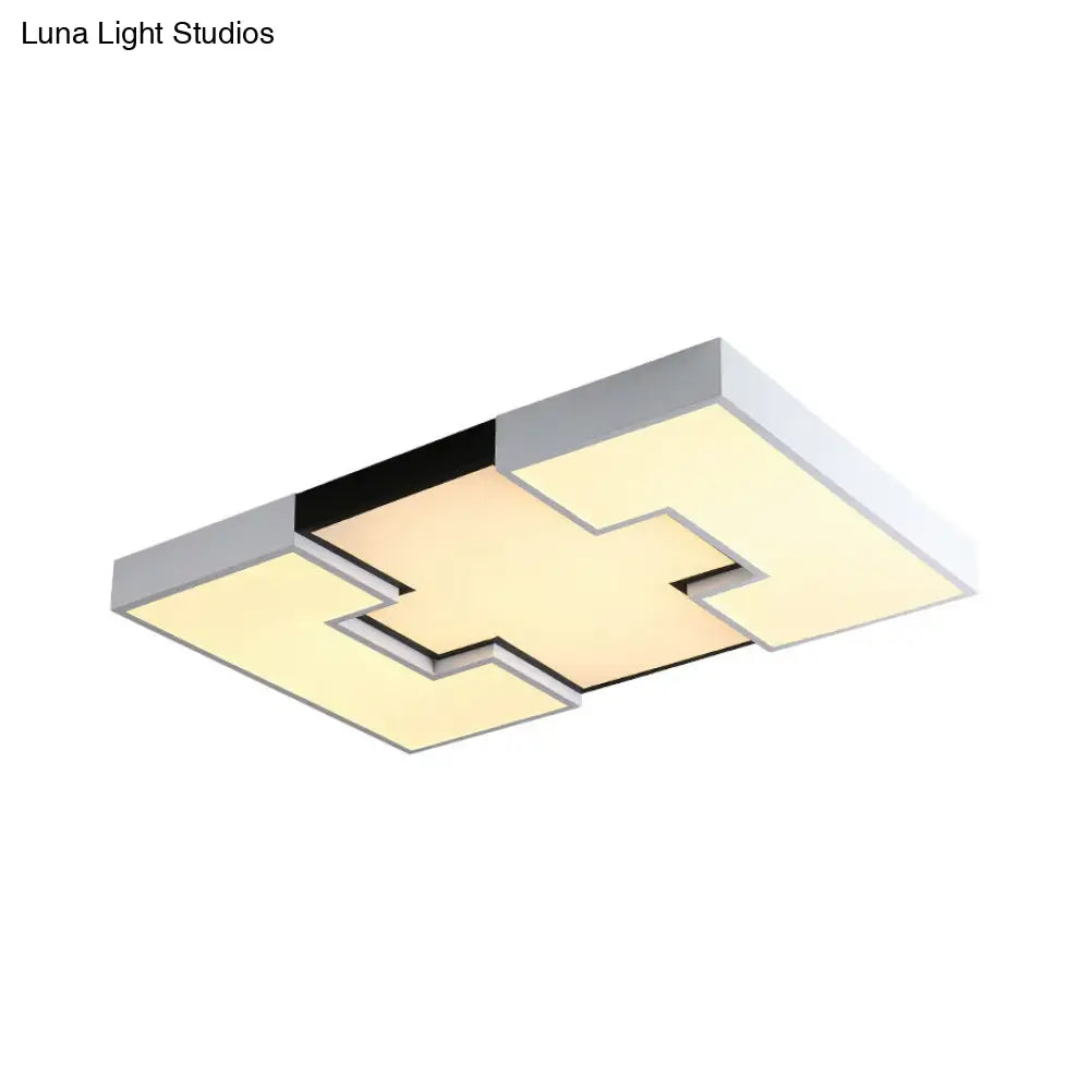 DecorBites™ DecorBites™ Modern LED Rectangular Metal and Acrylic Flush Ceiling Light in White with Recess Design