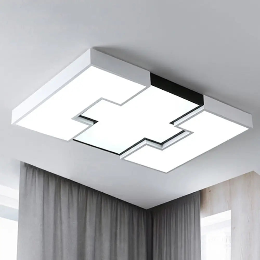 DecorBites™ DecorBites™ Modern LED Rectangular Metal and Acrylic Flush Ceiling Light in White with Recess Design