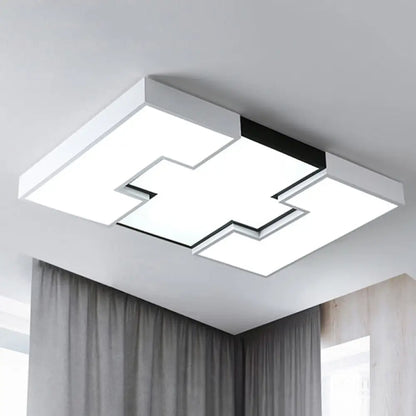 DecorBites™ DecorBites™ Modern LED Rectangular Metal and Acrylic Flush Ceiling Light in White with Recess Design