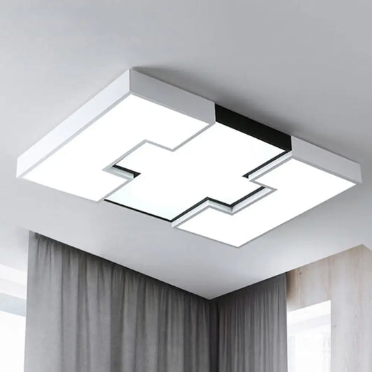 DecorBites™ DecorBites™ Modern LED Rectangular Metal and Acrylic Flush Ceiling Light in White with Recess Design