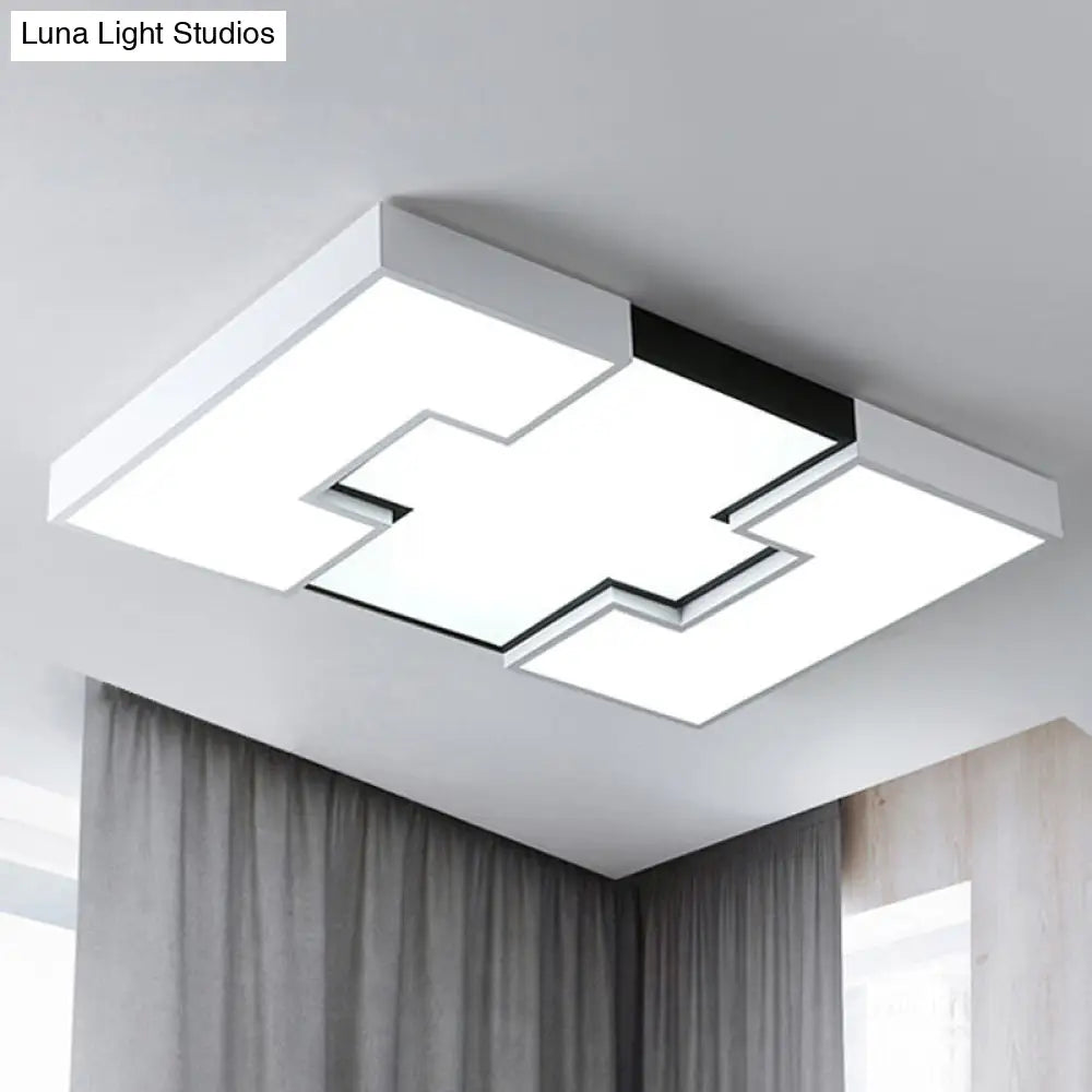 DecorBites™ DecorBites™ Modern LED Rectangular Metal and Acrylic Flush Ceiling Light in White with Recess Design