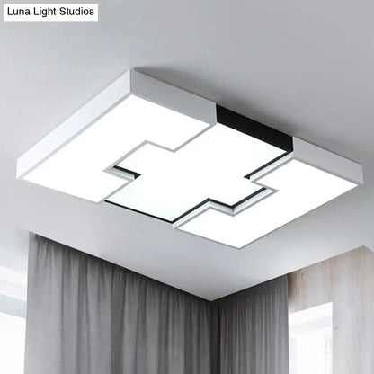 DecorBites™ DecorBites™ Modern LED Rectangular Metal and Acrylic Flush Ceiling Light in White with Recess Design