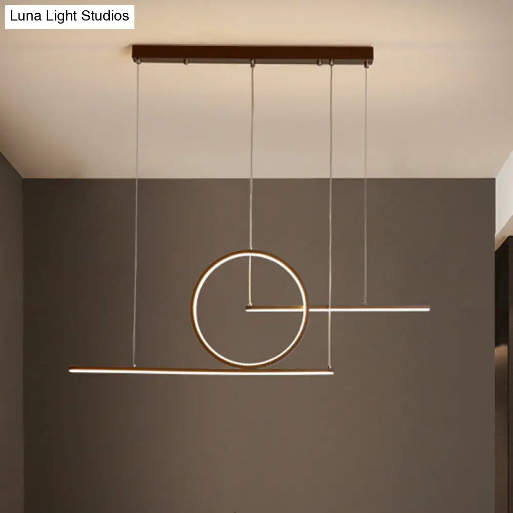 ديكوربايتس™ مصباح LED حديث لجزيرة المطعم باللونين الأسود والذهبي مع غطاء معدني دائري وخطي - إضاءة دافئة/بيضاء