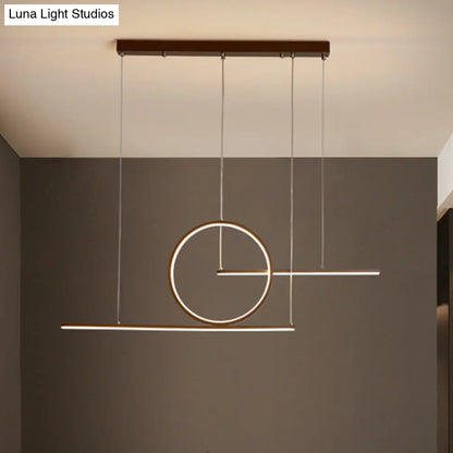 ديكوربايتس™ مصباح LED حديث لجزيرة المطعم باللونين الأسود والذهبي مع غطاء معدني دائري وخطي - إضاءة دافئة/بيضاء