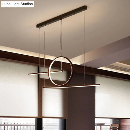 ديكوربايتس™ مصباح LED حديث لجزيرة المطعم باللونين الأسود والذهبي مع غطاء معدني دائري وخطي - إضاءة دافئة/بيضاء