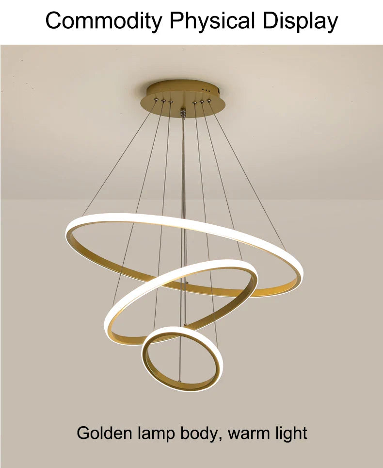 Modern LED Ring Pendant Chandelier - Black - Chandelier