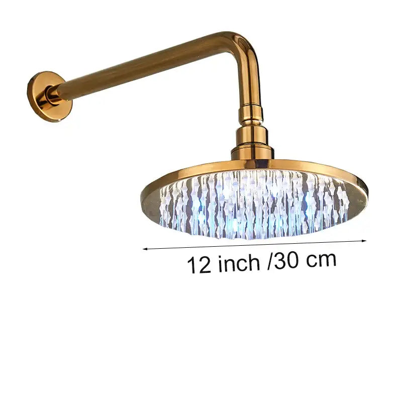Modern led round gold shower head with crystal droplet design and blue led lighting for bathroom use