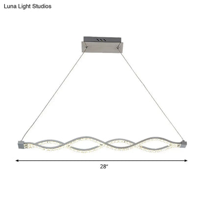 Lámpara de techo colgante moderna LED plateada con forma de espiral de cristal - Iluminación para comedor