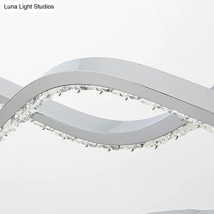 Lámpara de techo colgante moderna LED plateada con forma de espiral de cristal - Iluminación para comedor