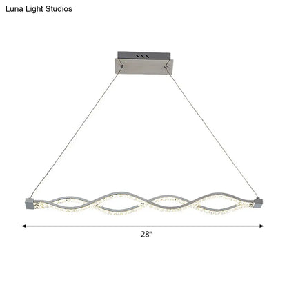 Lámpara de techo colgante moderna LED plateada con forma de espiral de cristal - Iluminación para comedor