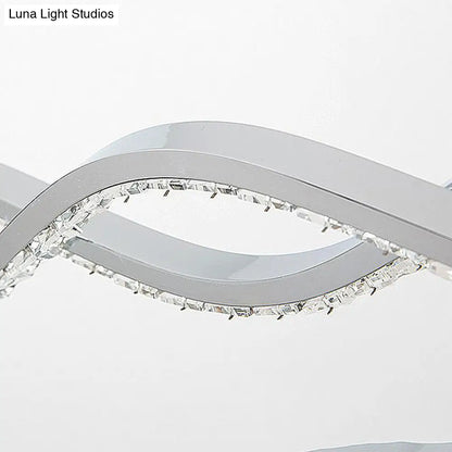 Lámpara de techo colgante moderna LED plateada con forma de espiral de cristal - Iluminación para comedor