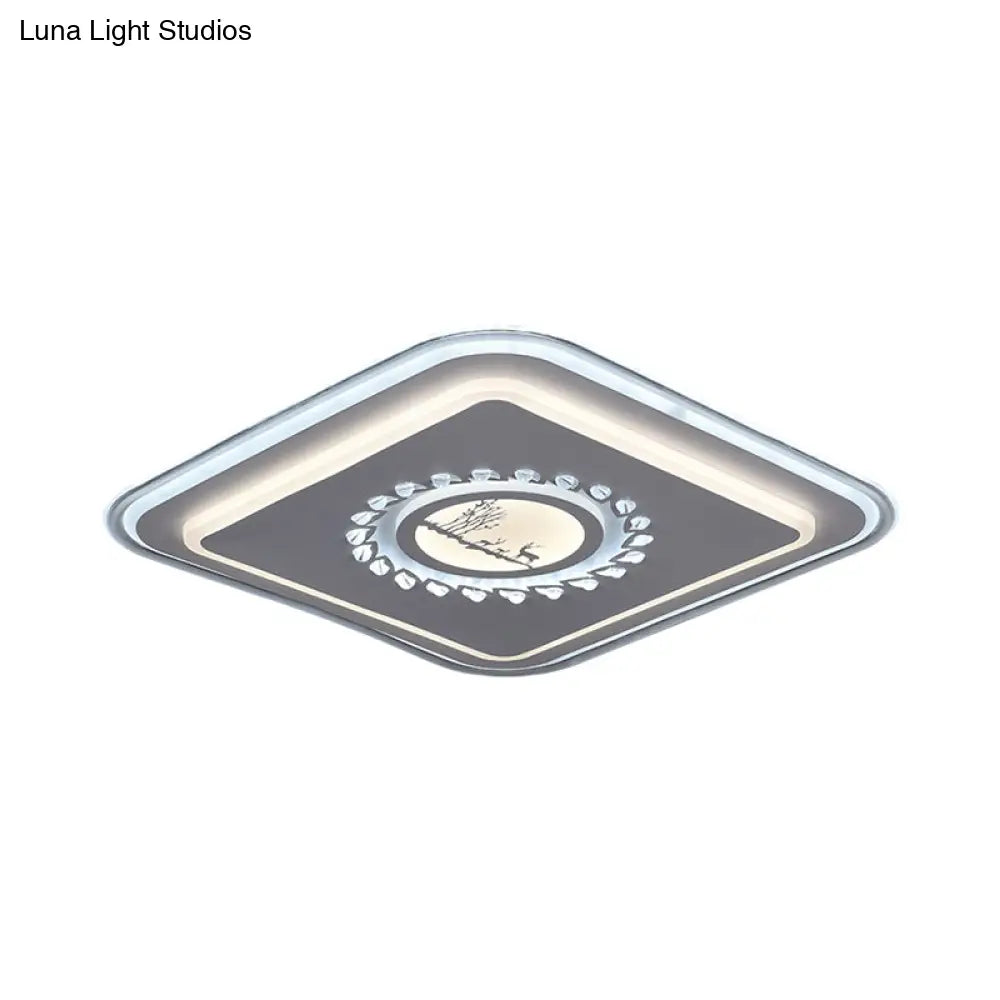 DecorBites™ DecorBites™ Modern LED Square Acrylic Flush Mount Light – Minimalistic White Ceiling Lighting with Floral/Plum Blossom/Deer Pattern