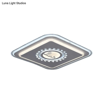 DecorBites™ DecorBites™ Modern LED Square Acrylic Flush Mount Light – Minimalistic White Ceiling Lighting with Floral/Plum Blossom/Deer Pattern