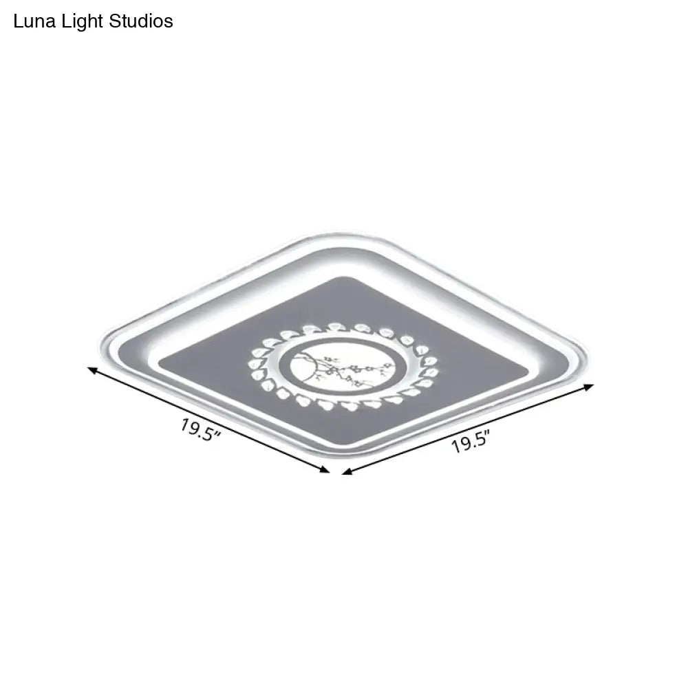 DecorBites™ DecorBites™ Modern LED Square Acrylic Flush Mount Light – Minimalistic White Ceiling Lighting with Floral/Plum Blossom/Deer Pattern