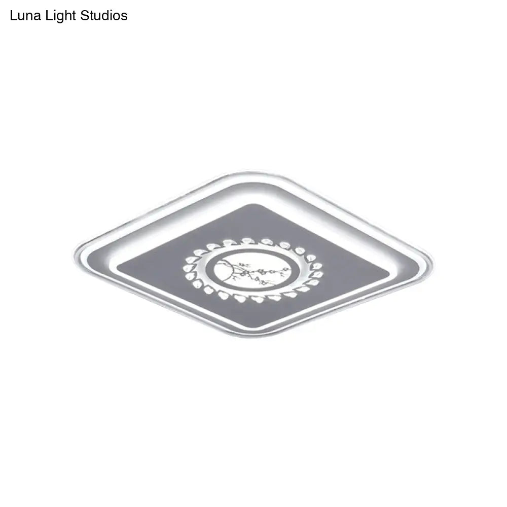 DecorBites™ DecorBites™ Modern LED Square Acrylic Flush Mount Light – Minimalistic White Ceiling Lighting with Floral/Plum Blossom/Deer Pattern